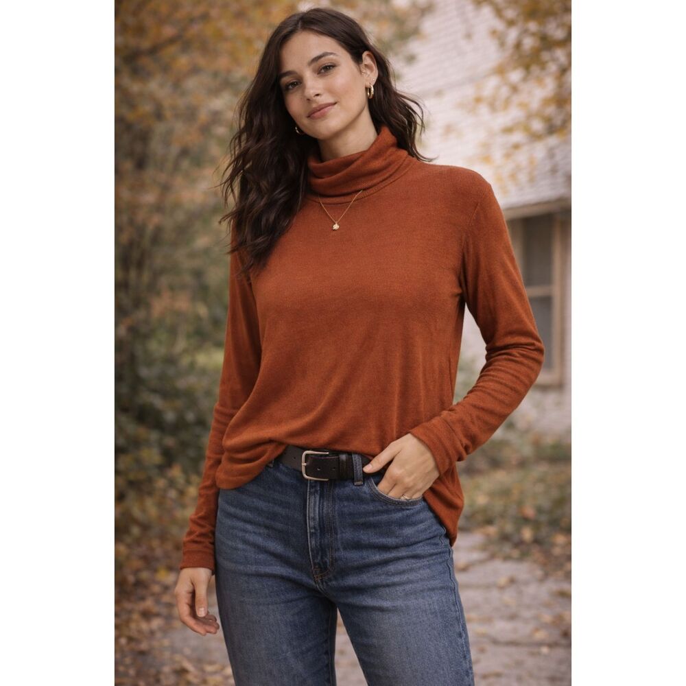 Sanctuary Pumpkin Ribbed Turtleneck Top Women’s XL Soft Stretch Minimalist